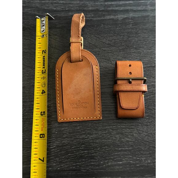 Authentic Louis Vuitton Vachetta Leather Name Luggage Tag And Poignet Set SN929 - Picture 2 of 5